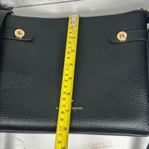 Nanette Lepore Crossbody 3 Compartment Purse Vegan Pebbled Black Leather Bag - Picture 14 of 16